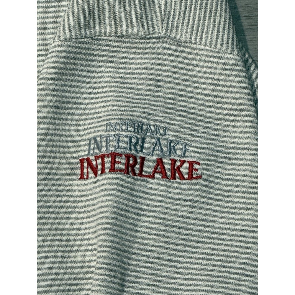 Vintage Travaux Crewneck Sweatshirt Mens Large Gray Striped "Interlake" Logo - Picture 11 of 13